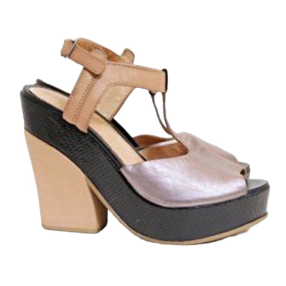 Fortress of Inca Jacquelyn Metallic Pewter T-Strap Mod Retro Platform Heel